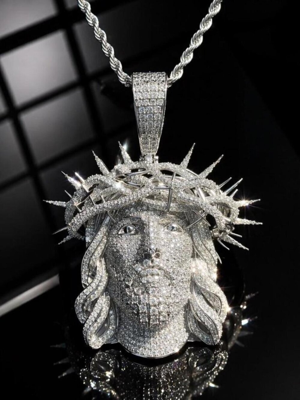 Jesus Piece With Crown with 24inch rope chain